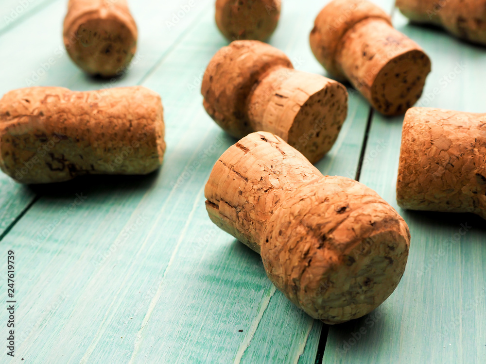 a lot of champagne corks as the background or substrate, for wine