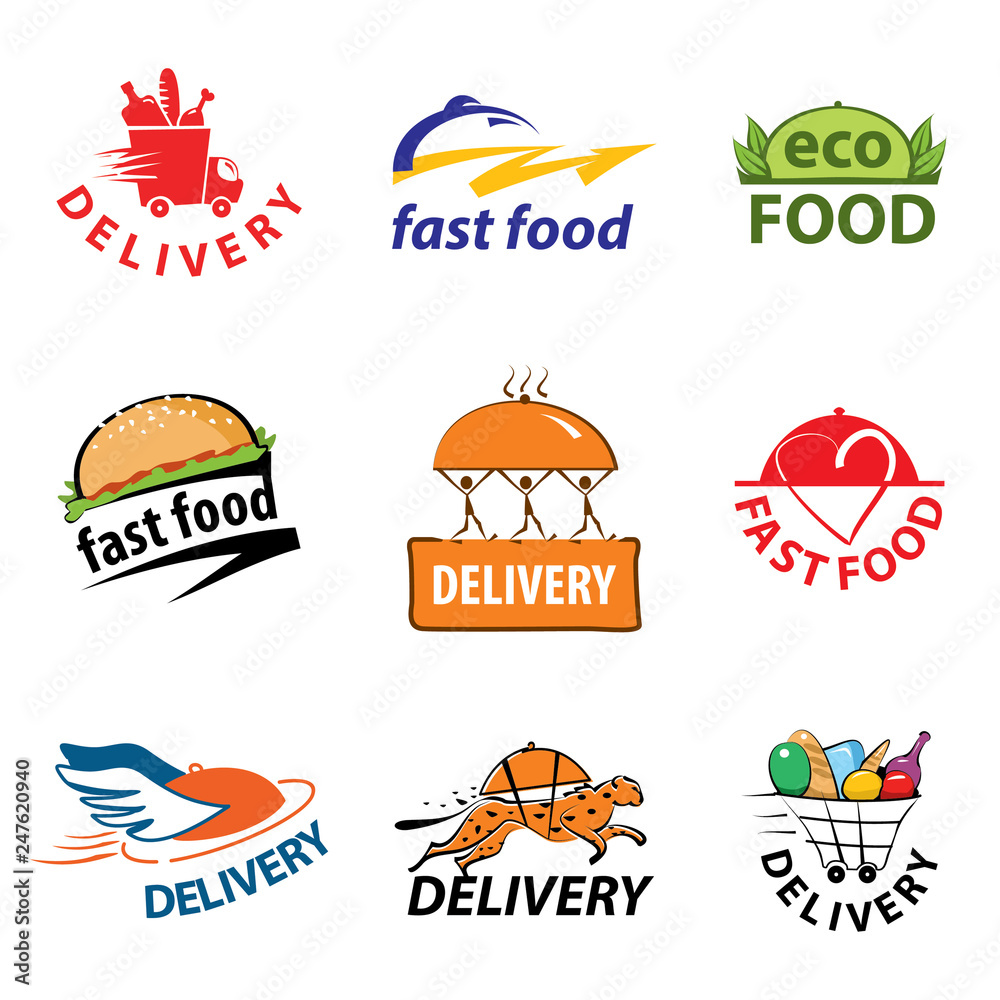 Vector set food delivery, icons, logo and illustrations B