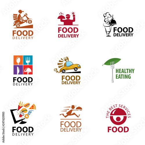 Vector set food delivery, icons, logo and illustrations