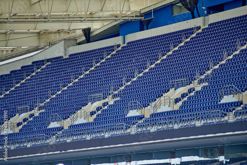 Empty Stadium Bench, Blue Color © Helder Sousa