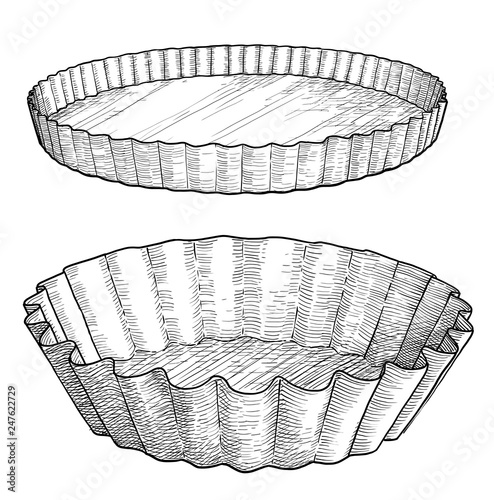Stainless steel colander illustration, drawing, engraving, ink, line art, vector