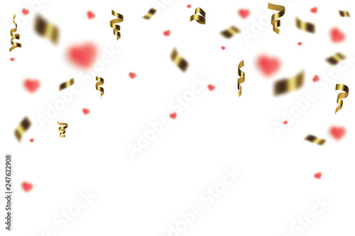 Blank banner with color and confetti isolated on white background. Vector festive background.