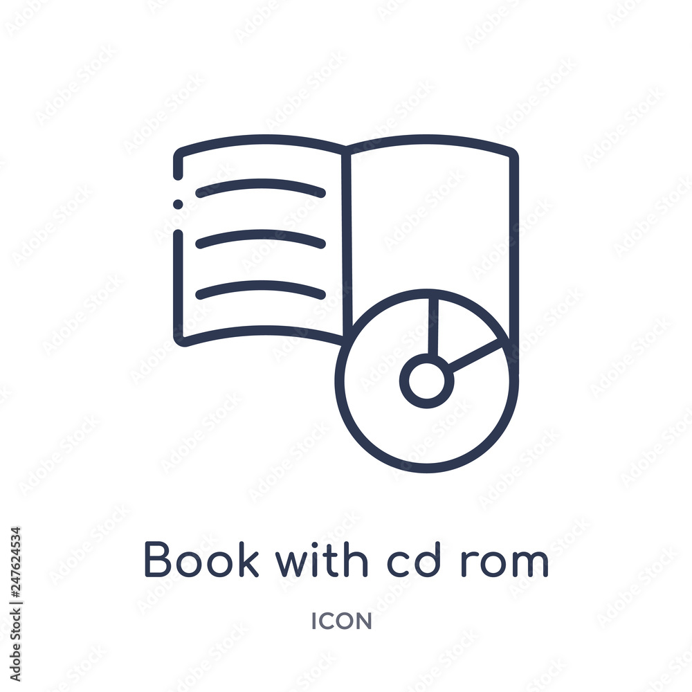book with cd rom icon from tools and utensils outline collection. Thin line book with cd rom icon isolated on white background. book with cd rom icon from tools and utensils outline collection. Thin line book with cd rom icon isolated on white background.