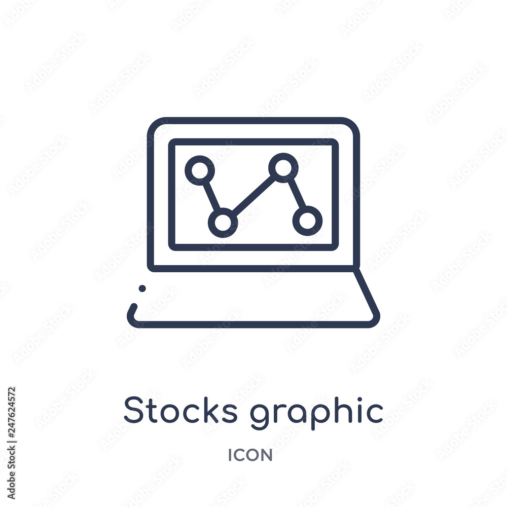 stocks graphic on laptop monitor icon from tools and utensils outline collection. Thin line stocks graphic on laptop monitor icon isolated on white background. stocks graphic on laptop monitor icon from tools and utensils outline collection. Thin line stocks graphic on laptop monitor icon isolated on white background.