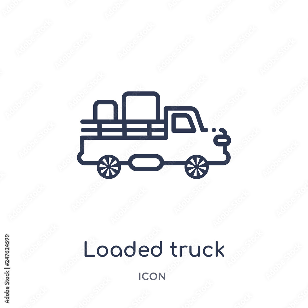 loaded truck side view icon from transport outline collection. Thin line loaded truck side view icon isolated on white background. loaded truck side view icon from transport outline collection. Thin line loaded truck side view icon isolated on white background.