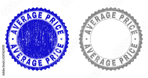 Grunge AVERAGE PRICE stamp seals isolated on a white background. Rosette seals with grunge texture in blue and gray colors. Vector rubber imprint of AVERAGE PRICE title inside round rosette.