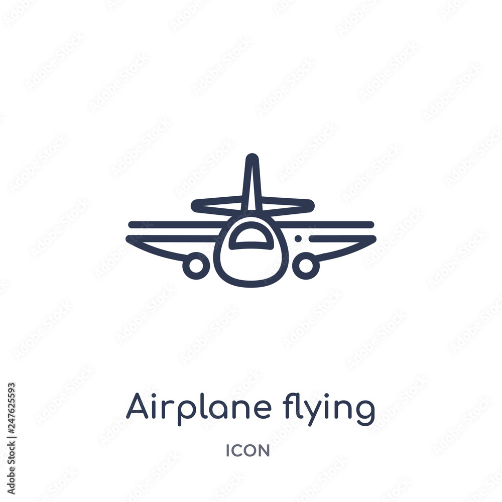 airplane flying icon from transport outline collection. Thin line airplane flying icon isolated on white background.