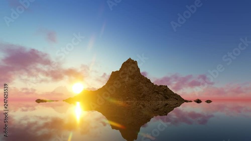 Sunrise mountain and clear water photo