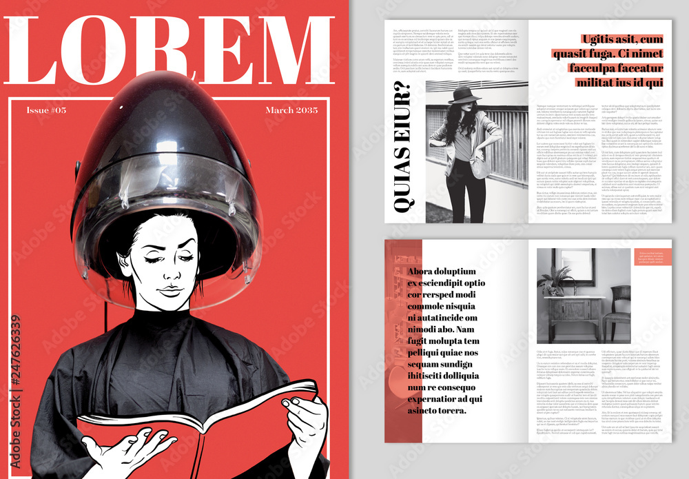 Red Magazine Layout Magazine Layout with Red Accents Stock Template | Adobe Stock