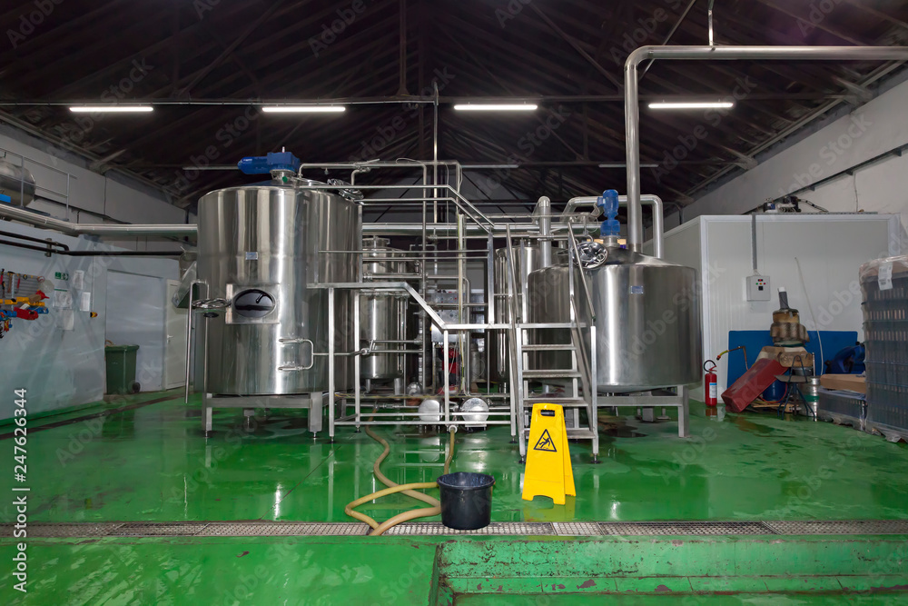 Brewing equipment at modern microbrewery