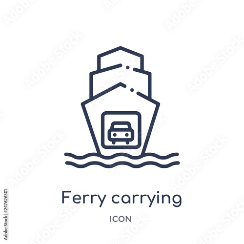 ferry carrying cars icon from transport outline collection. Thin line ferry carrying cars icon isolated on white background.