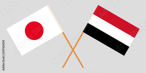 Yemen and Japan. The Yemeni and Japanese flags. Official colors. Correct proportion. Vector