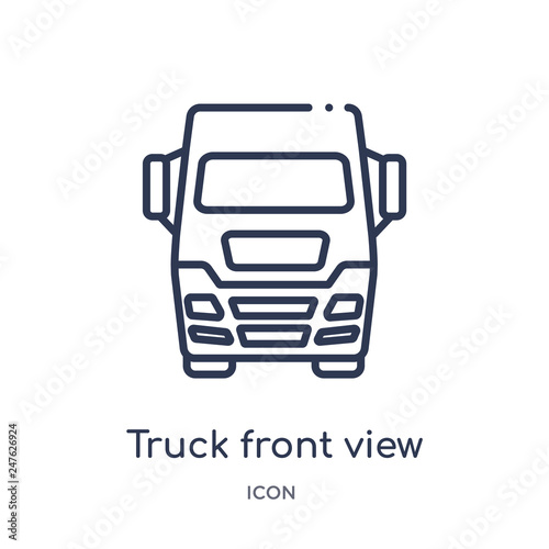 truck front view icon from transport outline collection. Thin line truck front view icon isolated on white background.
