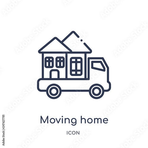 moving home icon from transport outline collection. Thin line moving home icon isolated on white background.