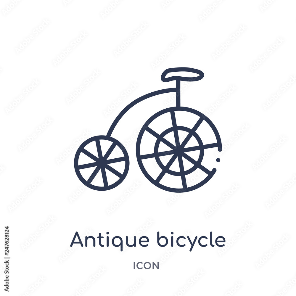 antique bicycle icon from transport outline collection. Thin line antique bicycle icon isolated on white background.