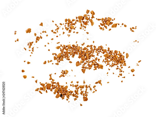 Granulated instant coffee on a white background  top view.
