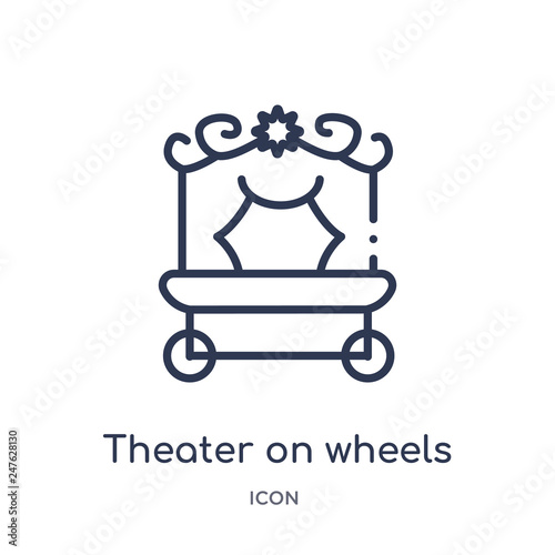 theater on wheels icon from transport outline collection. Thin line theater on wheels icon isolated on white background.