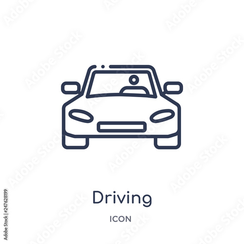 driving icon from transport outline collection. Thin line driving icon isolated on white background.