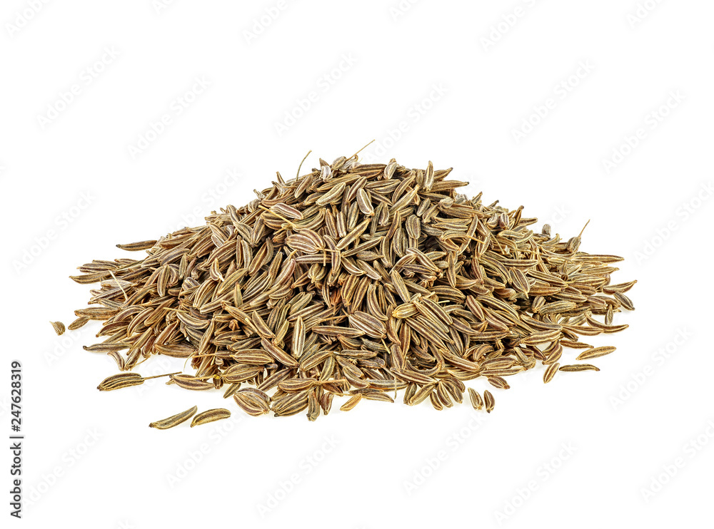Pile of cumin seeds isolated on white background Pile of cumin seeds isolated on white background