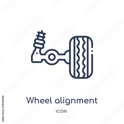 wheel alignment icon from transportation outline collection. Thin line wheel alignment icon isolated on white background.