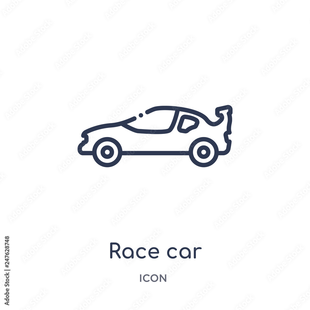 race car icon from transportation outline collection. Thin line race car icon isolated on white background.