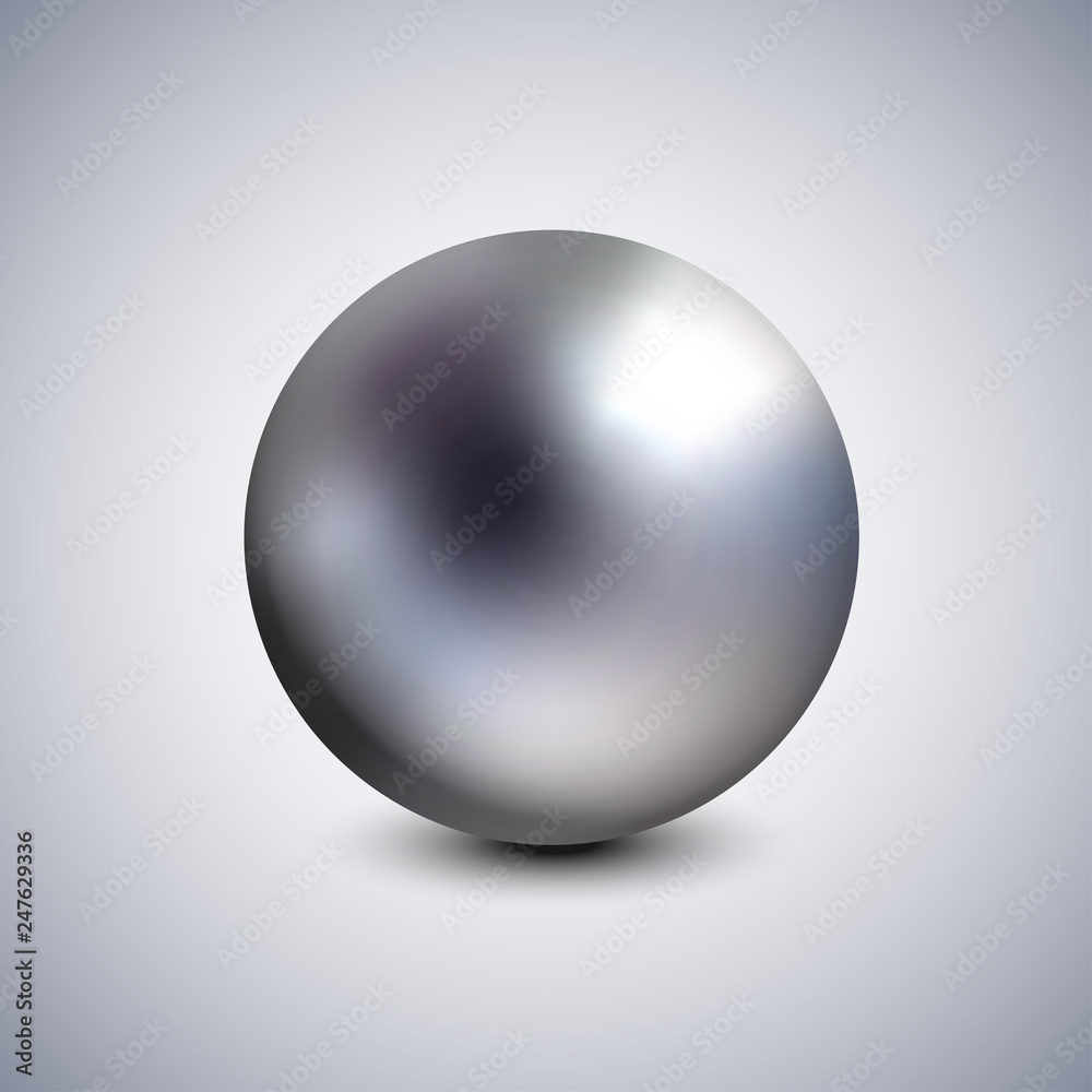 Realistic dark pearl. Spherical 3D orb with transparent glares and highlights for decoration. Jewelry gemstones. Vector Illustration.