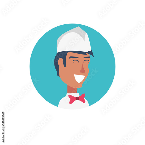 ice cream salesman in circular frame