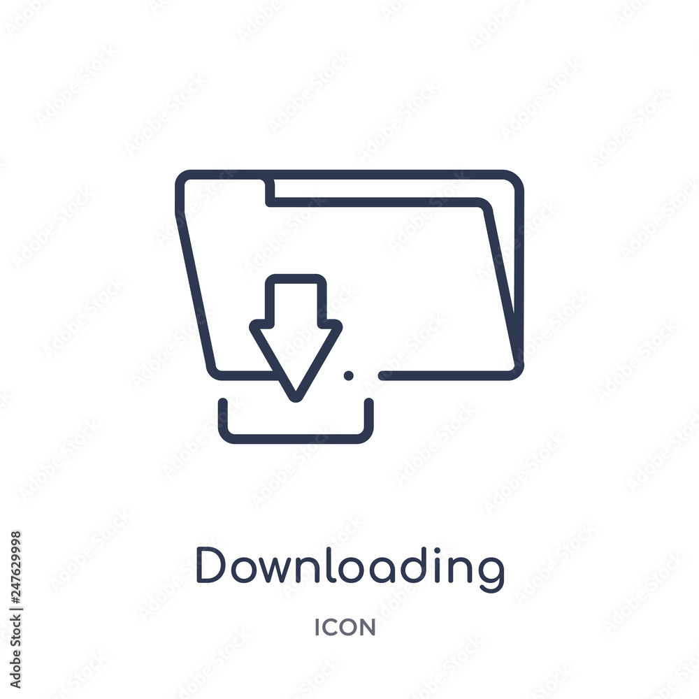 downloading icon from user interface outline collection. Thin line downloading icon isolated on white background. downloading icon from user interface outline collection. Thin line downloading icon isolated on white background.