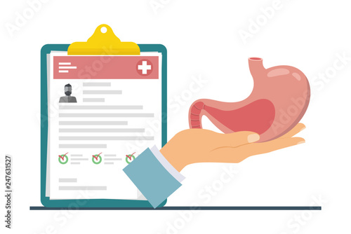 Gastric transplantation. The concept of donating an internal organ for transplantation. Human organ for transplantation. Vector illustration.