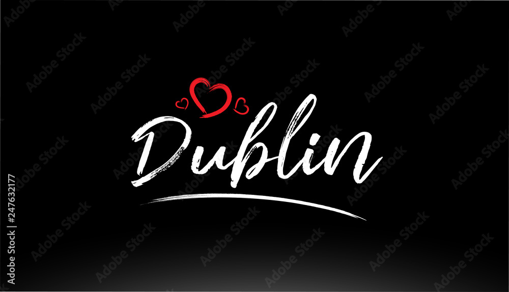 Obraz premium dublin city hand written text with red heart logo