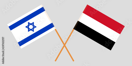 Yemen and Israel. The Yemeni and Israeli flags. Official colors. Correct proportion. Vector photo