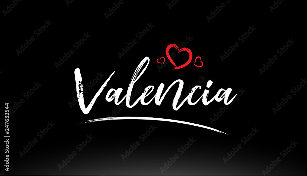 valencia city hand written text with red heart logo