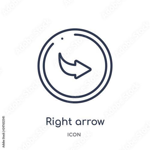 right arrow with turn icon from user interface outline collection. Thin line right arrow with turn icon isolated on white background.