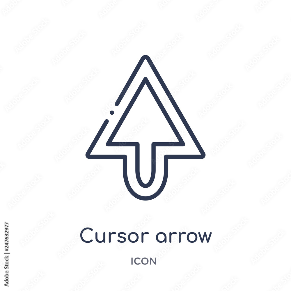 cursor arrow icon from user interface outline collection. Thin line cursor arrow icon isolated on white background. cursor arrow icon from user interface outline collection. Thin line cursor arrow icon isolated on white background.