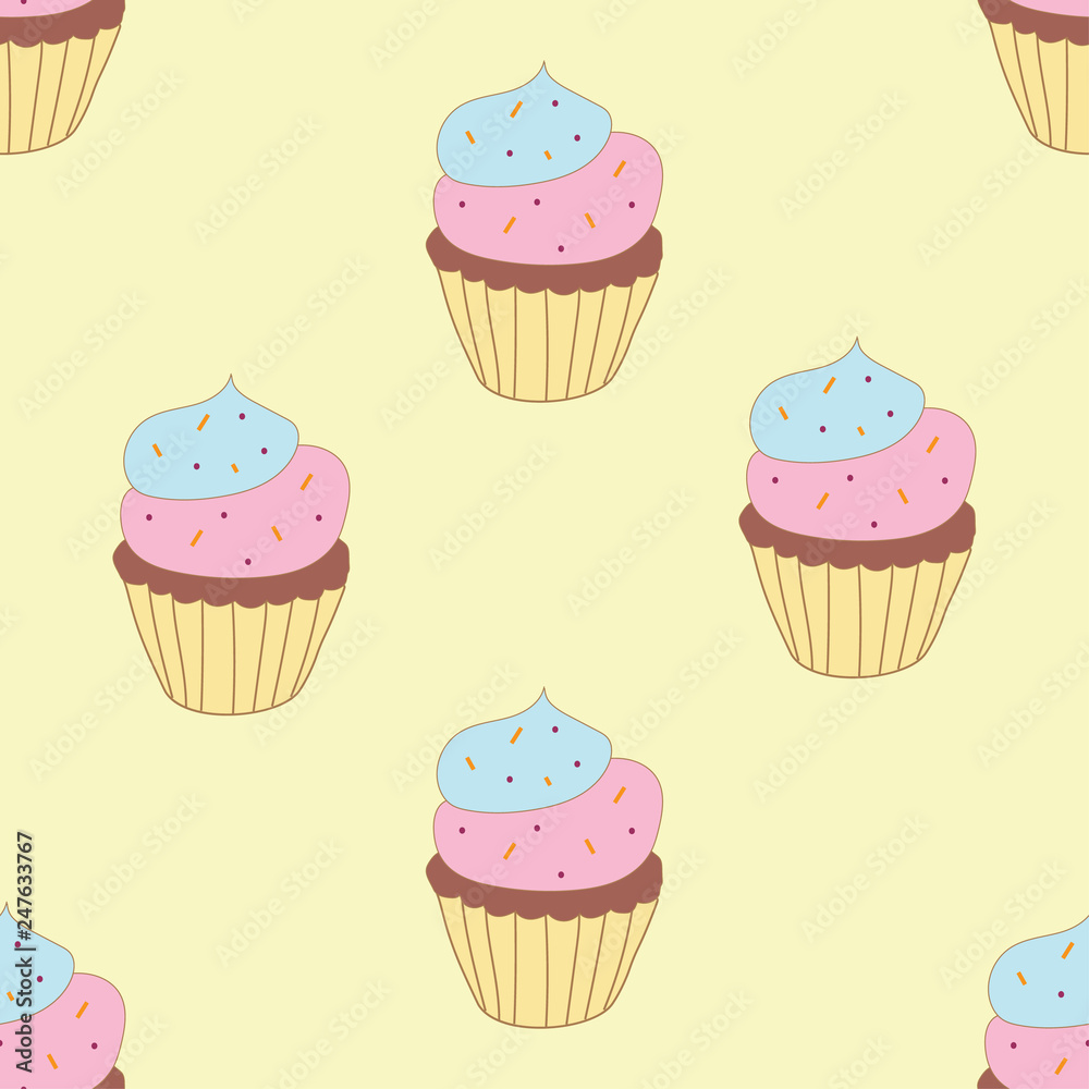 Seamless pattern with sweet cupcakes. Vector illustration.