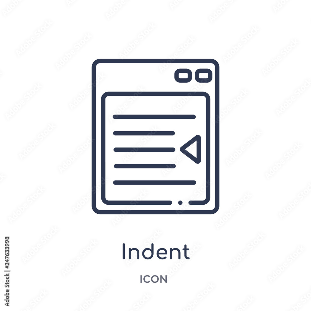 indent icon from user interface outline collection. Thin line indent icon isolated on white background. indent icon from user interface outline collection. Thin line indent icon isolated on white background.