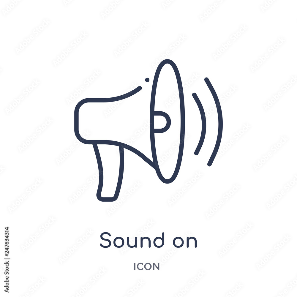 sound on icon from user interface outline collection. Thin line sound on icon isolated on white background. sound on icon from user interface outline collection. Thin line sound on icon isolated on white background.