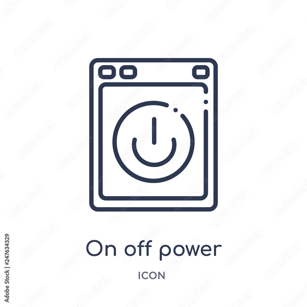 on off power button icon from user interface outline collection. Thin line on off power button icon isolated on white background. on off power button icon from user interface outline collection. Thin line on off power button icon isolated on white background.