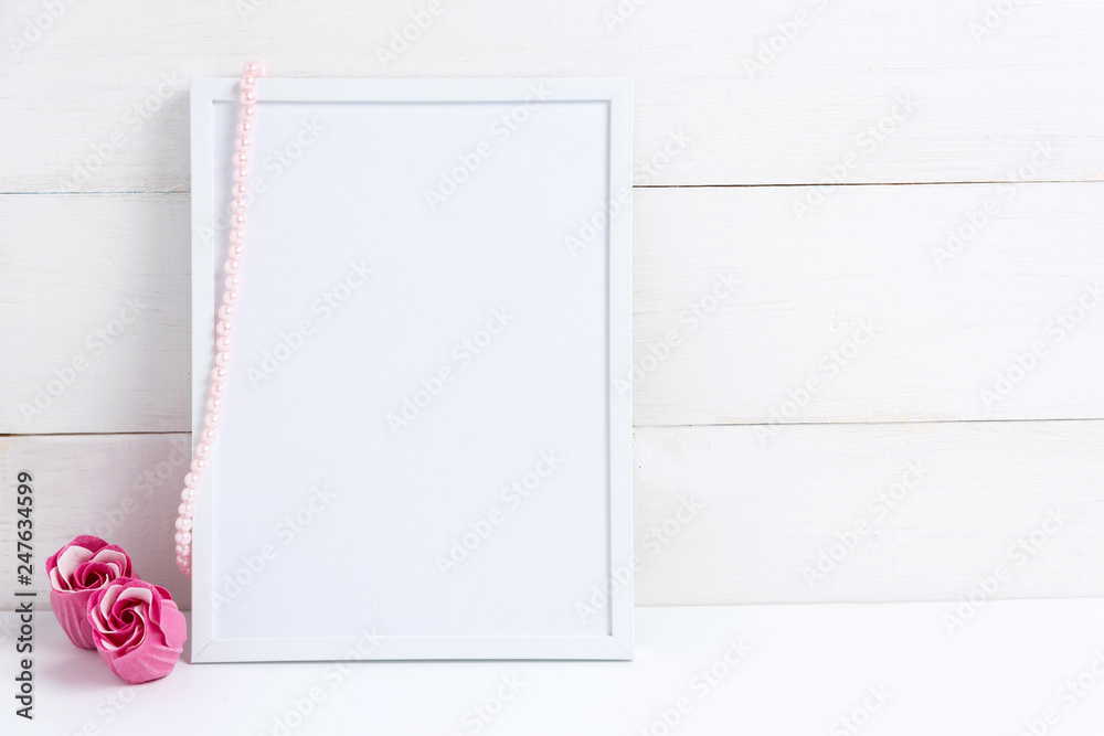 white wooden background. Valentine's Day. Red heart and flowers. white wooden background. Valentine's Day. Red heart and flowers.