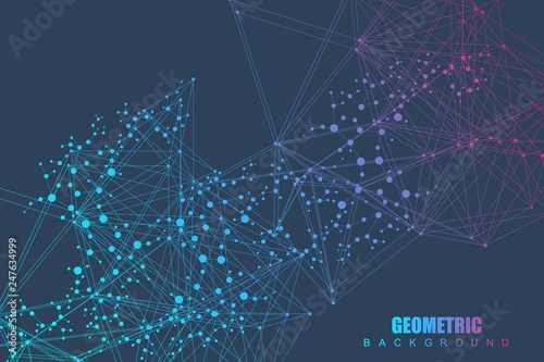 Structure molecule and communication. Dna, atom, neurons. Scientific concept for your design. Connected lines with dots. Medical, technology, chemistry, science background. Vector illustration.