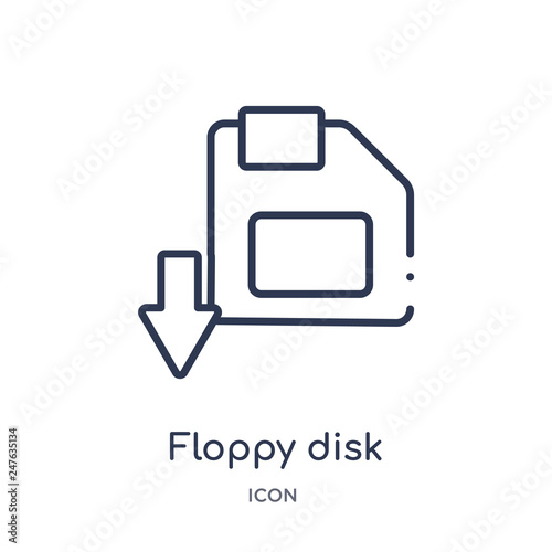 floppy disk save button icon from user interface outline collection. Thin line floppy disk save button icon isolated on white background.