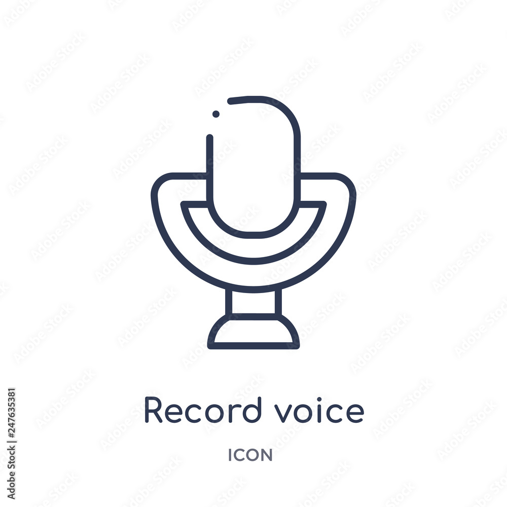 record voice button icon from user interface outline collection. Thin line record voice button icon isolated on white background. record voice button icon from user interface outline collection. Thin line record voice button icon isolated on white background.