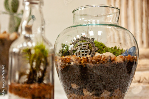 Glass terrarium with chinese anagram