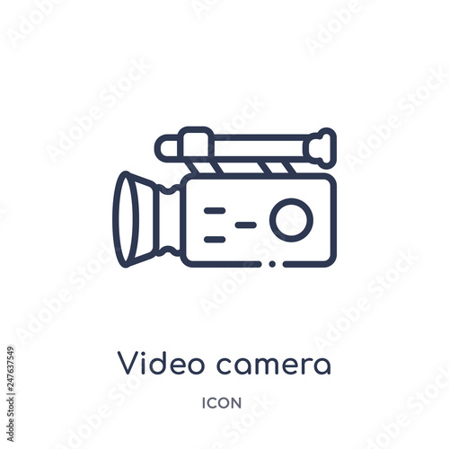 video camera from side view icon from side view icon from user interface outline collection. Thin line video camera from side view icon isolated on white background.