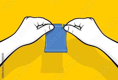 Hands opening small package