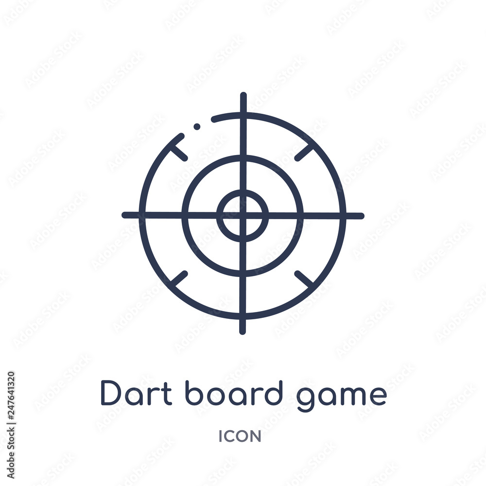 dart board game icon from weapons outline collection. Thin line dart board game icon isolated on white background. dart board game icon from weapons outline collection. Thin line dart board game icon isolated on white background.