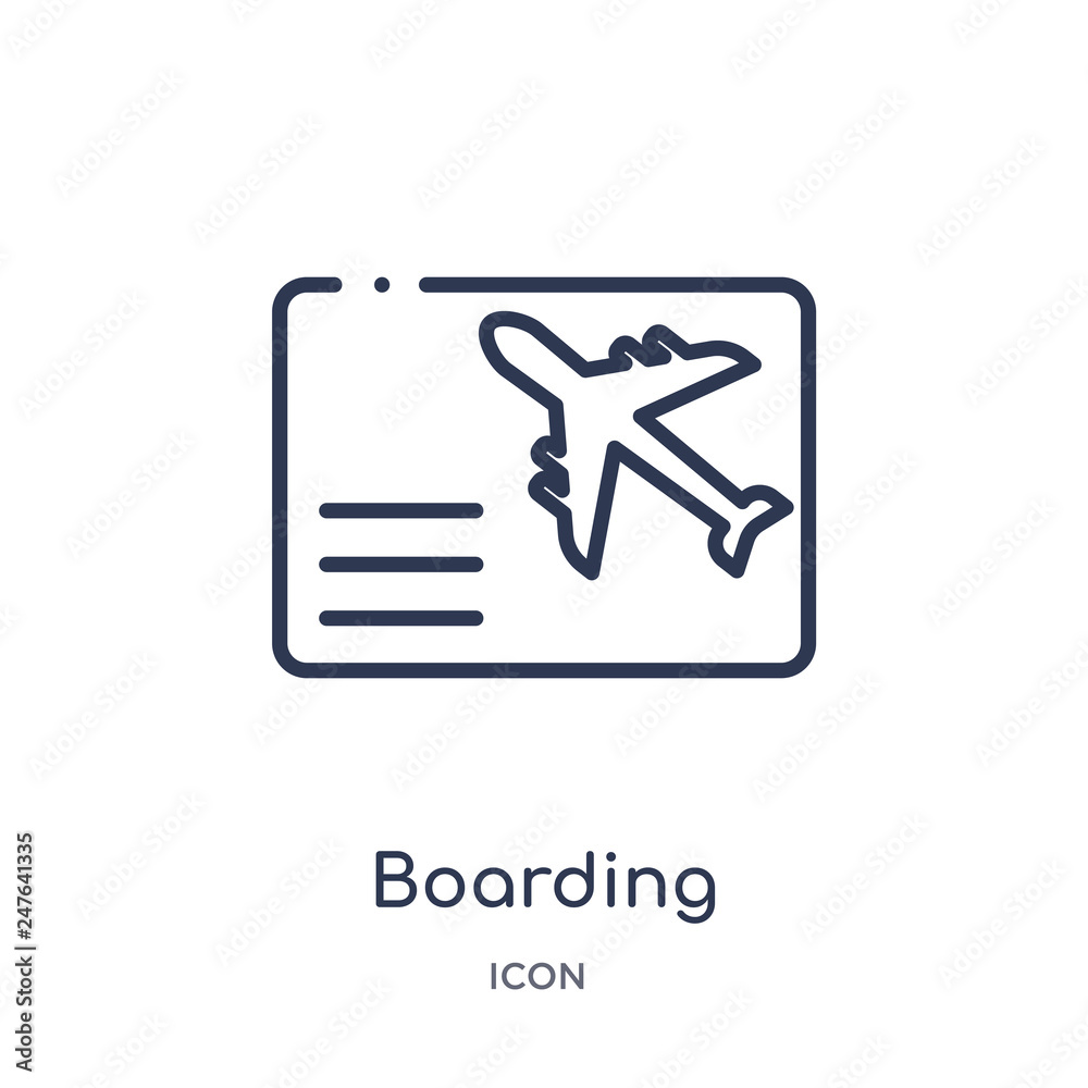 boarding icon from weapons outline collection. Thin line boarding icon isolated on white background. boarding icon from weapons outline collection. Thin line boarding icon isolated on white background.