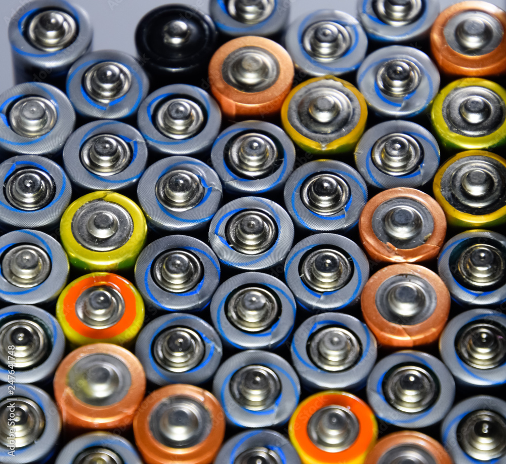 Salt and alkaline batteries, source of energy for portable technology. AAA and AA batteries Salt and alkaline batteries, source of energy for portable technology. AAA and AA batteries