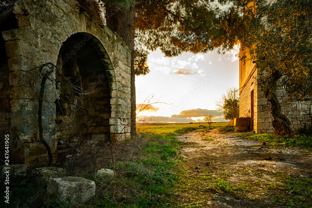 Abandoned Farm at Sunset in Apulia, Italy