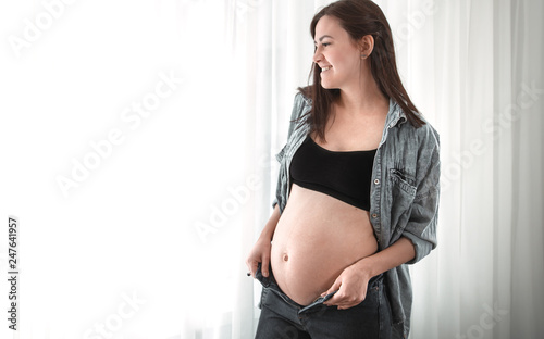 Young pregnant woman stands near the window at home Free Download Young pregnant woman stands near the window at home - GFXLoad